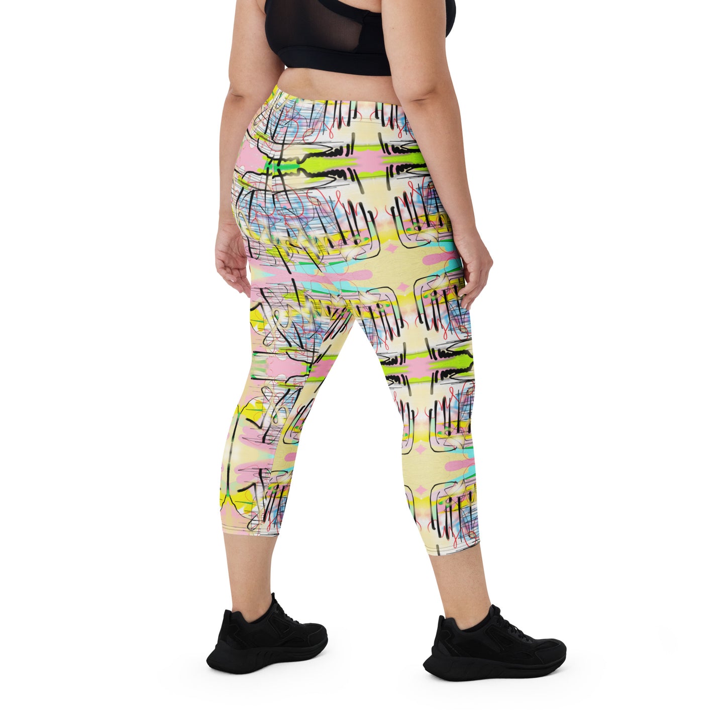 Graffiti Jesus -  Designer Capri Leggings (Black stitches)