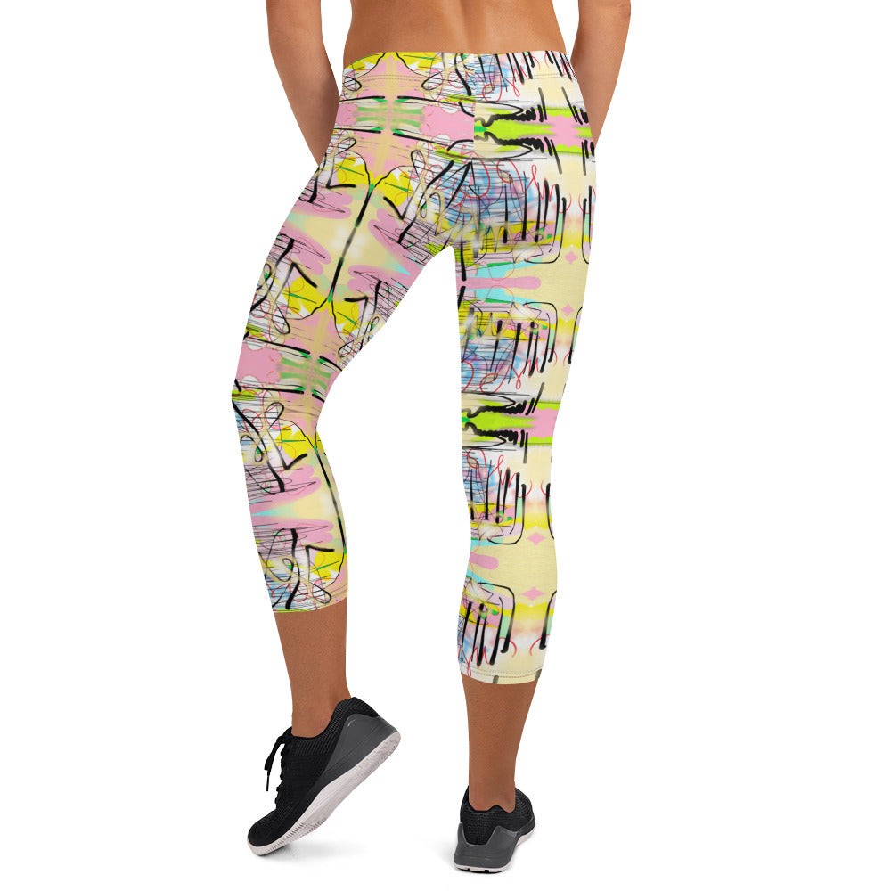 Graffiti Jesus -  Designer Capri Leggings (Black stitches)