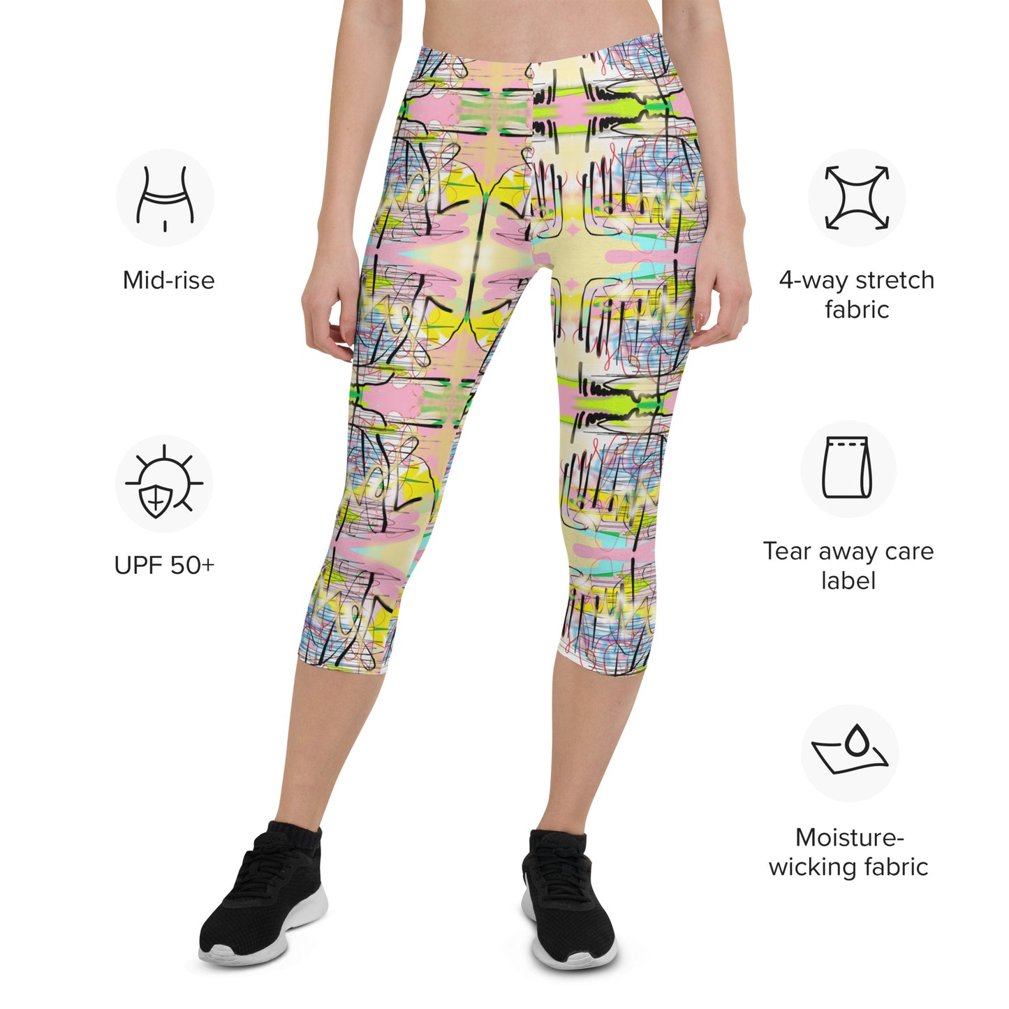 Graffiti Jesus -  Designer Capri Leggings (Black stitches)