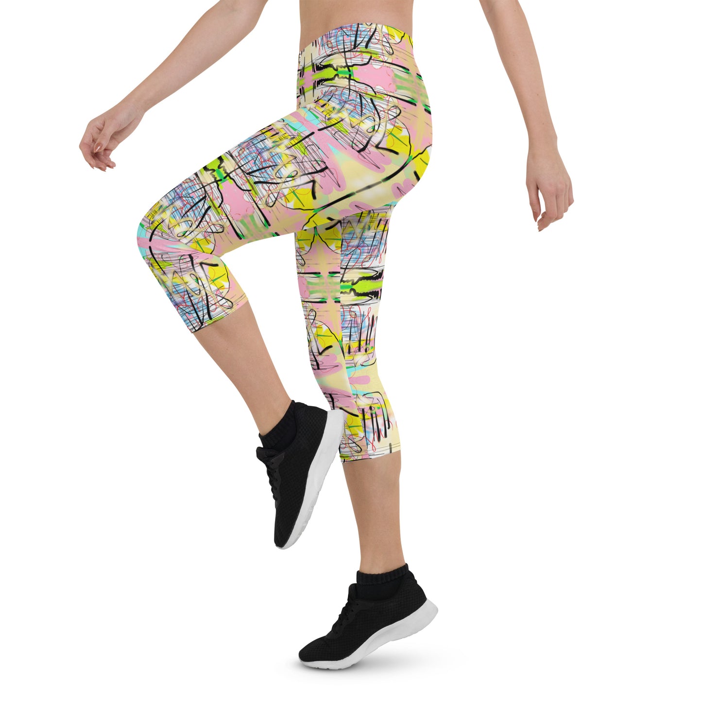 Graffiti Jesus -  Designer Capri Leggings (Black stitches)