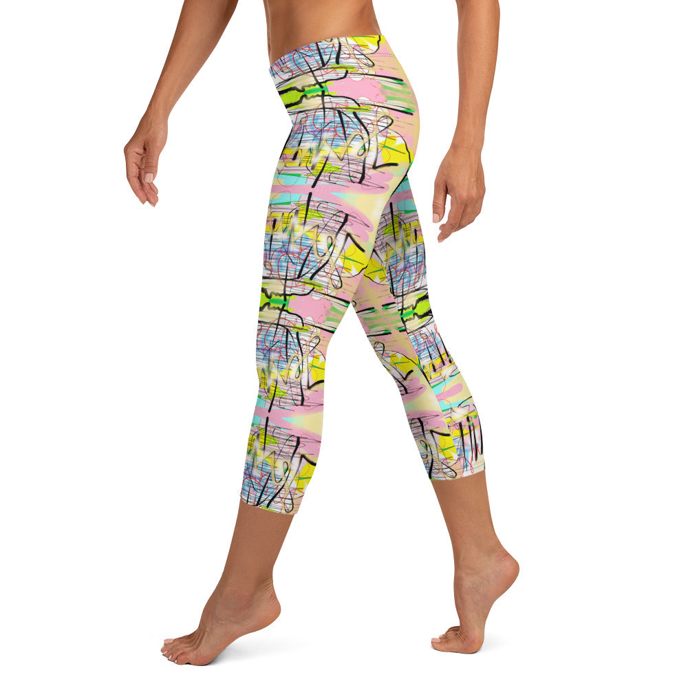 Graffiti Jesus -  Designer Capri Leggings (Black stitches)