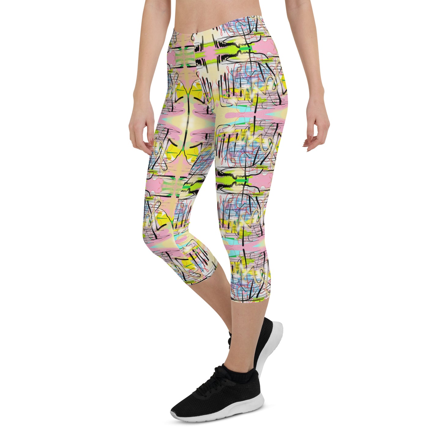 Graffiti Jesus -  Designer Capri Leggings (Black stitches)