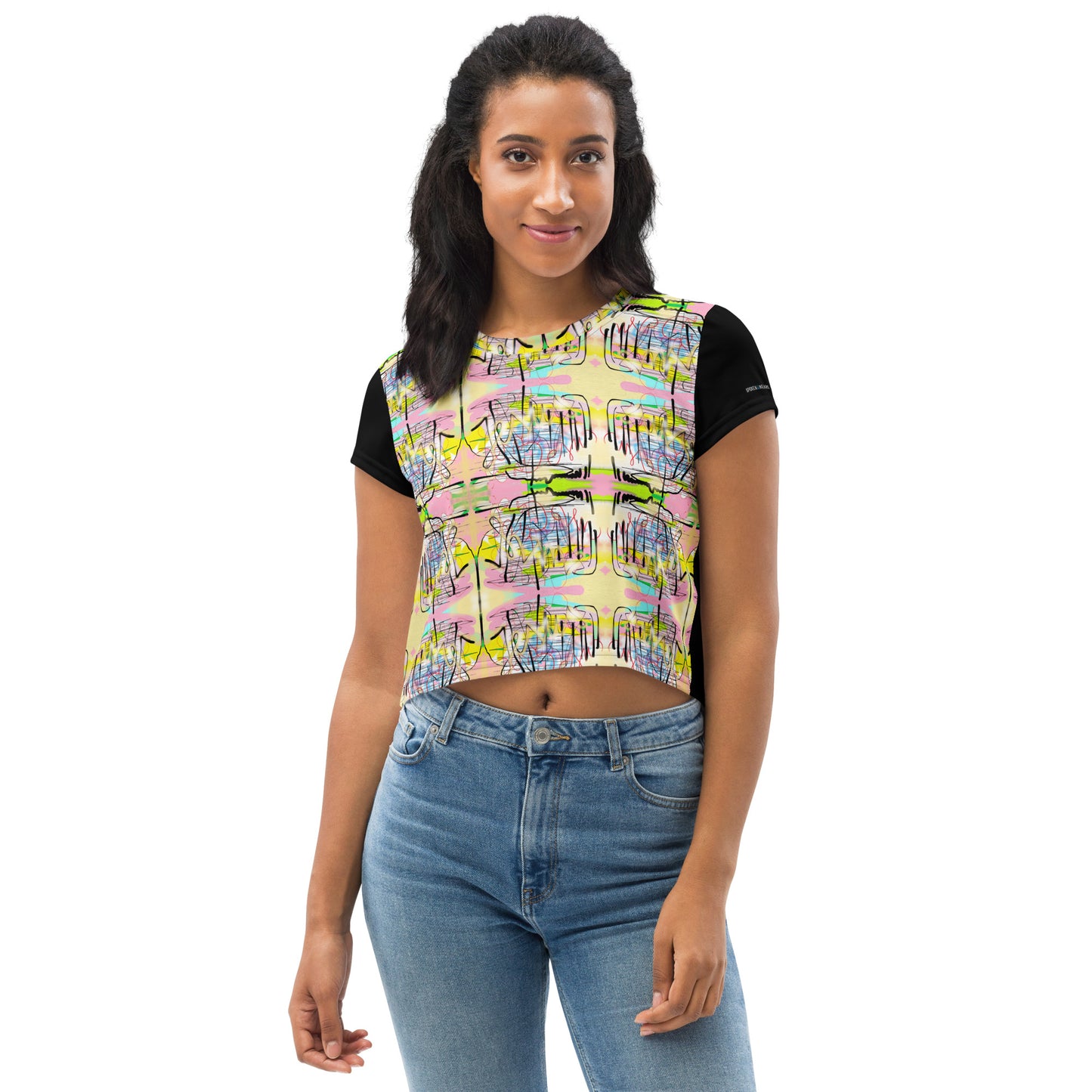 Jesus Graffiti Designer Women's All-Over Print Crop T-Shirt (Black)