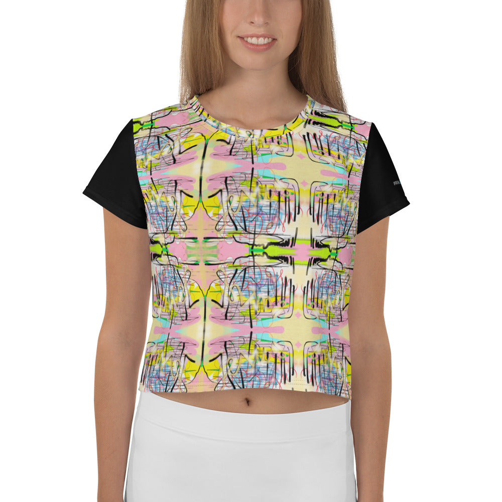 Jesus Graffiti Designer Women's All-Over Print Crop T-Shirt (Black)