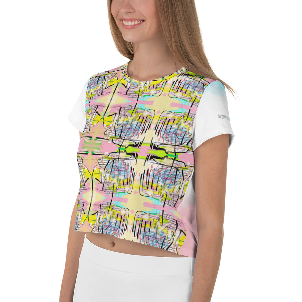 Graffiti Designer JESUS (Pink/Blue Gradient) Crop Tee Women's T-Shirt