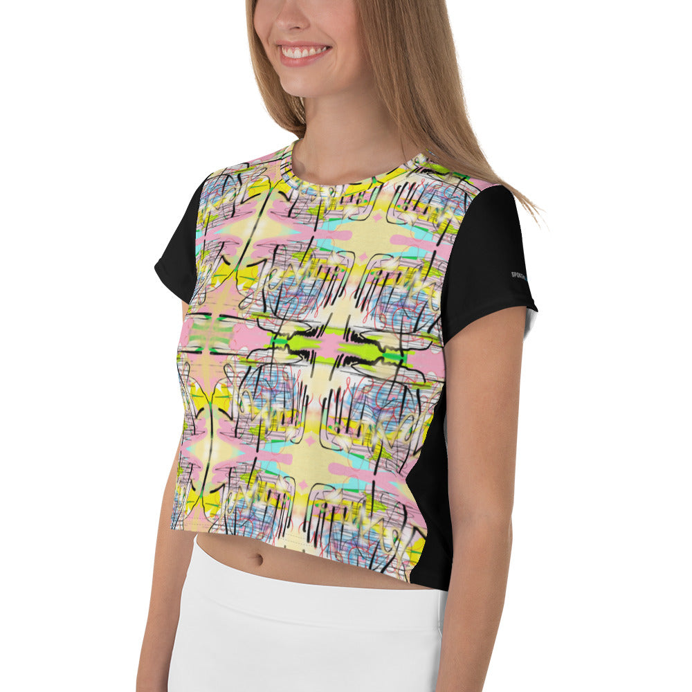 Jesus Graffiti Designer Women's All-Over Print Crop T-Shirt (Black)