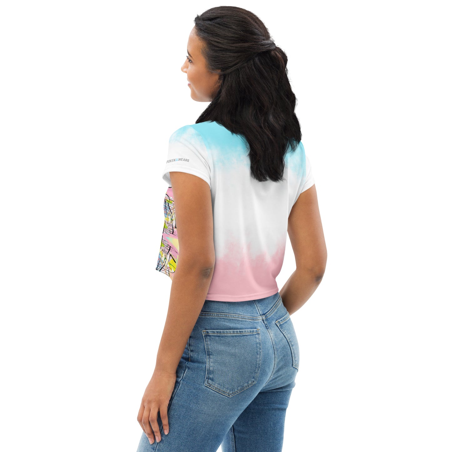 Graffiti Designer JESUS (Pink/Blue Gradient) Crop Tee Women's T-Shirt