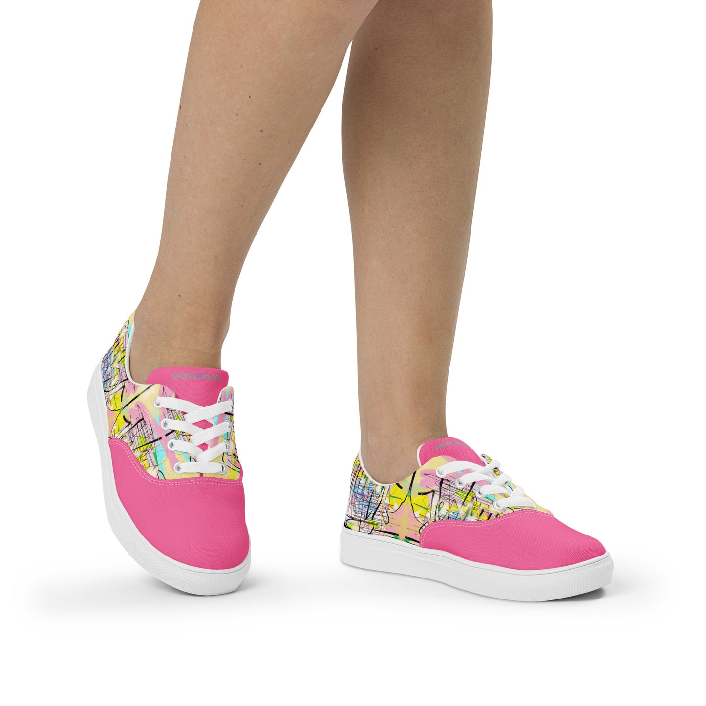 Graffiti Jesus (Brilliant Rose) - Women’s lace-up canvas sneakers shoes