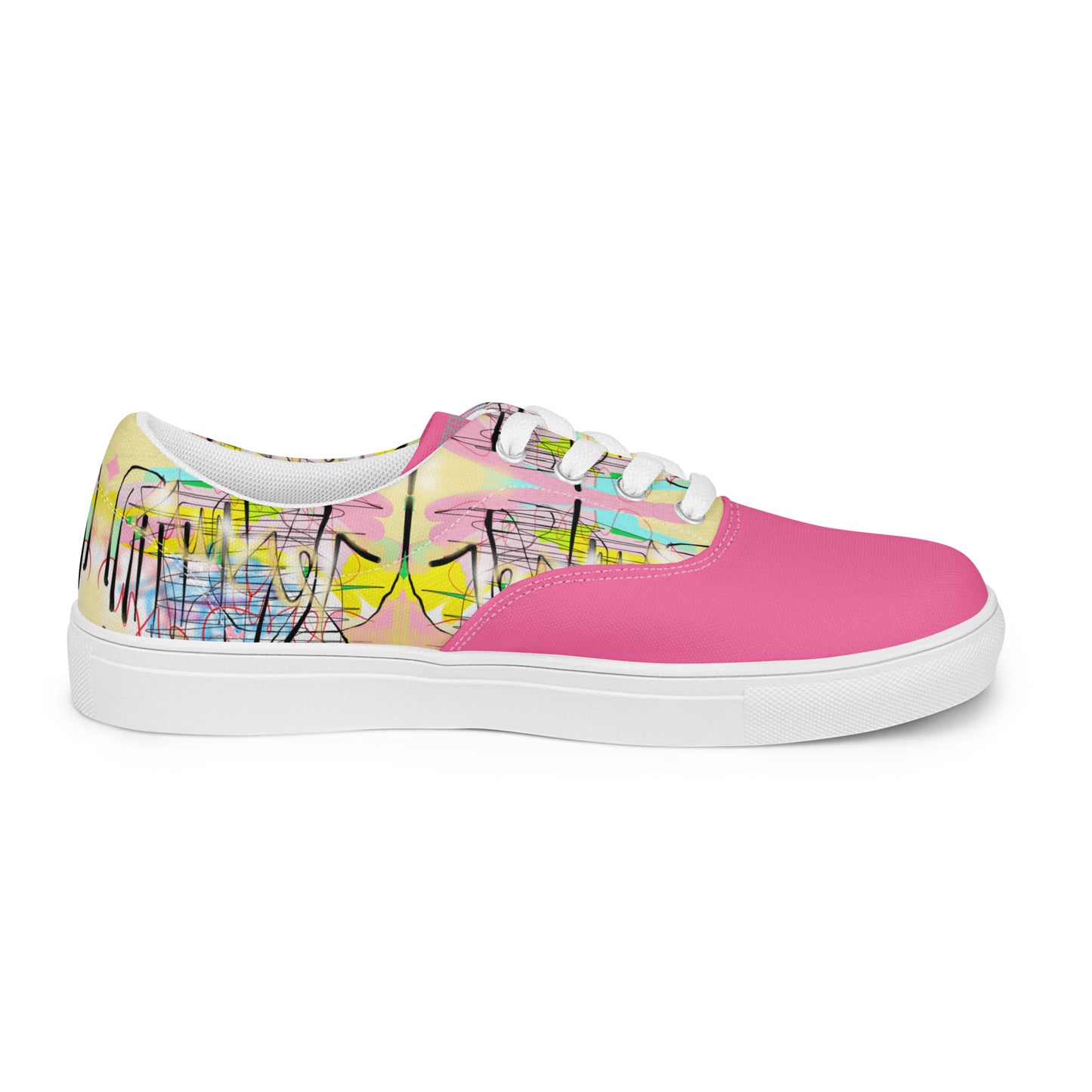 Graffiti Jesus (Brilliant Rose) - Women’s lace-up canvas sneakers shoes