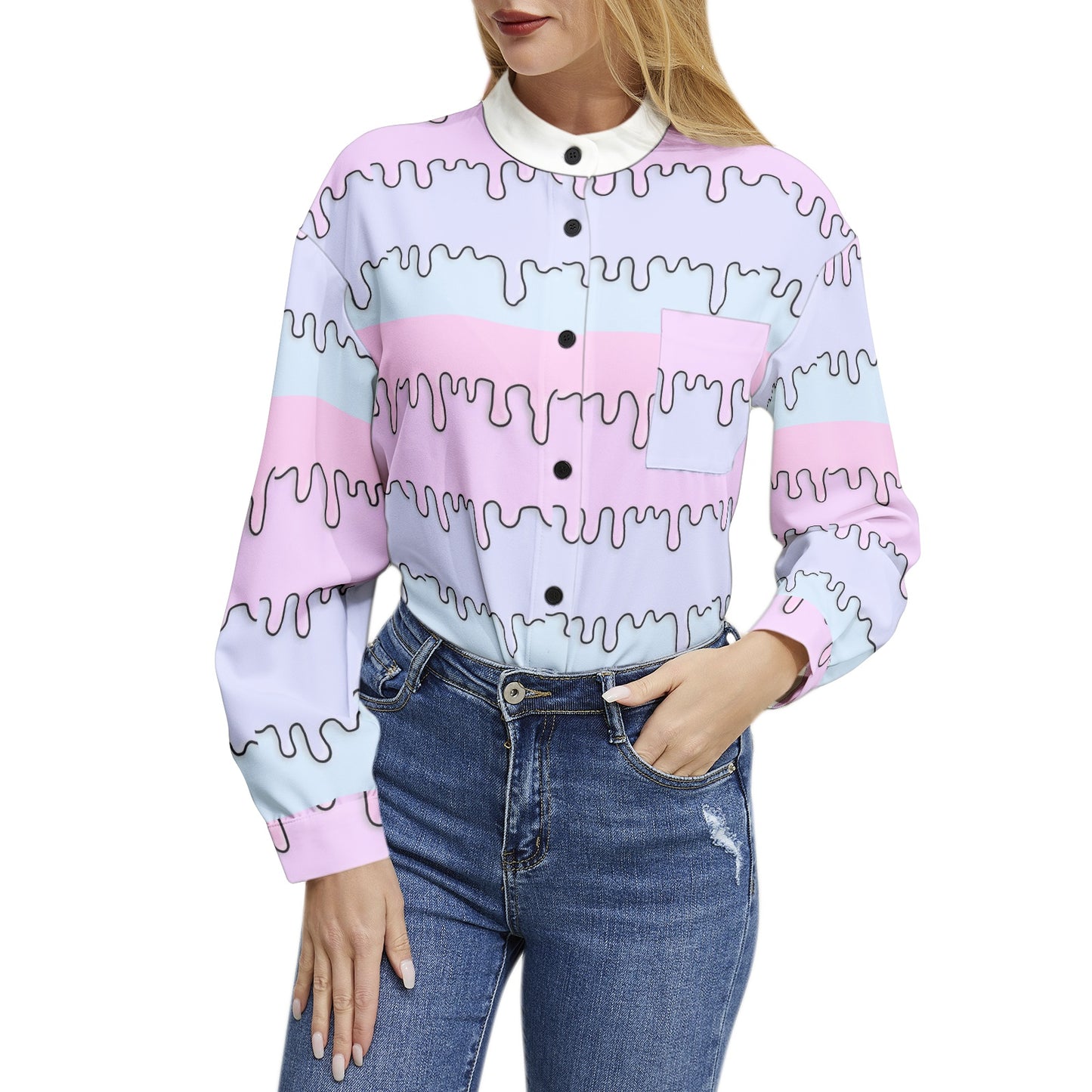 SpokenWears The Wave - Women's Long Sleeve Button Up Casual Shirt Top