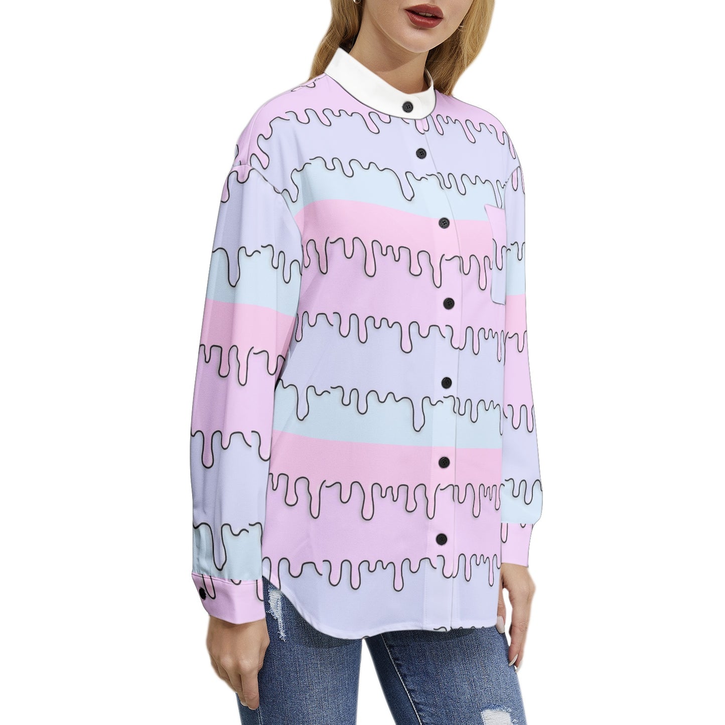 SpokenWears The Wave - Women's Long Sleeve Button Up Casual Shirt Top