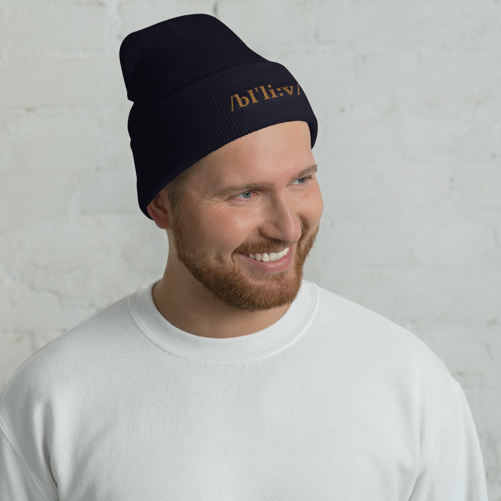 BELIEVE gold- Cuffed Beanie