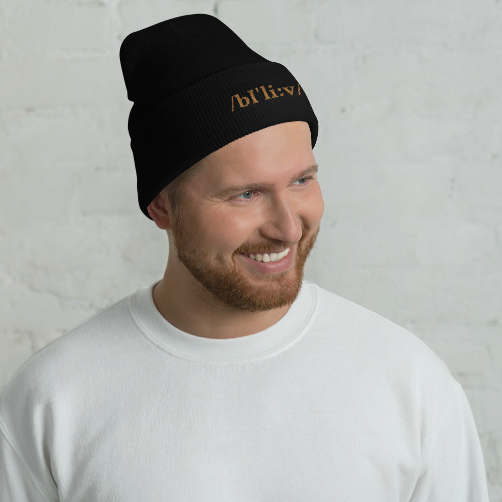 BELIEVE gold- Cuffed Beanie