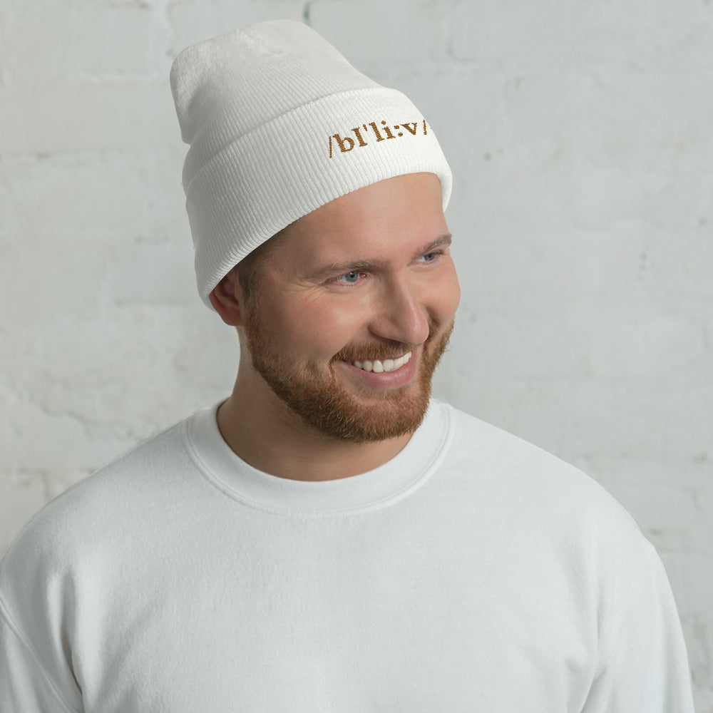 BELIEVE gold- Cuffed Beanie