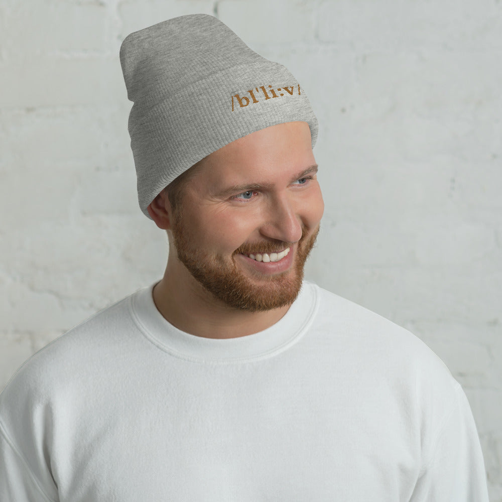 BELIEVE gold- Cuffed Beanie