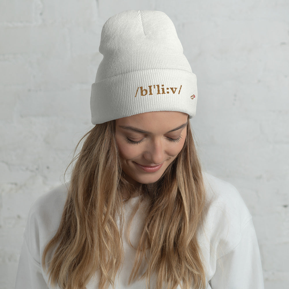 BELIEVE gold- Cuffed Beanie